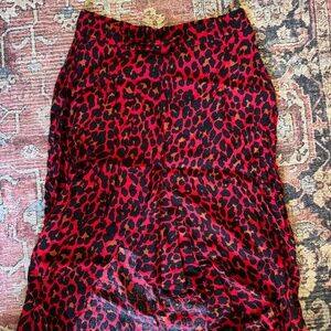 Zara Basic Red Black Leopard Ruffle Skirt L Large